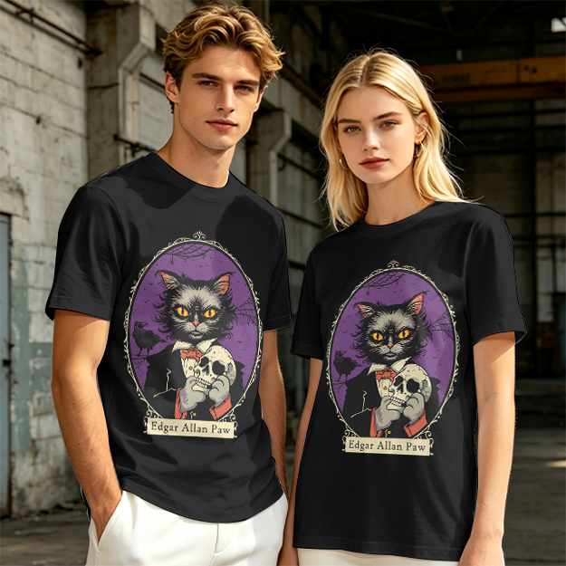 Edgar Allan Paw Cat Skull Raven Graphic Tee