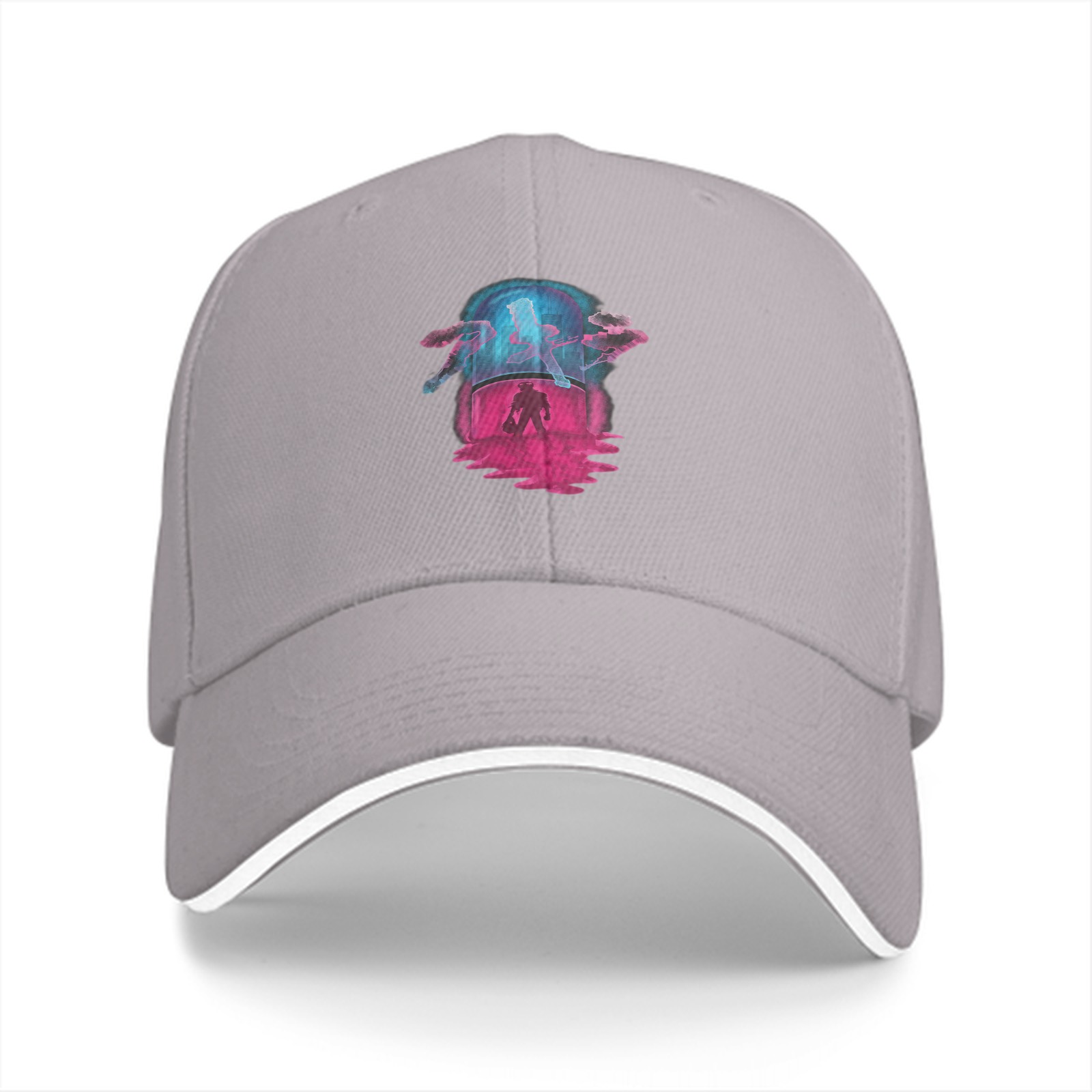 Black Baseball Cap With Neon Anime Style Graphic Print