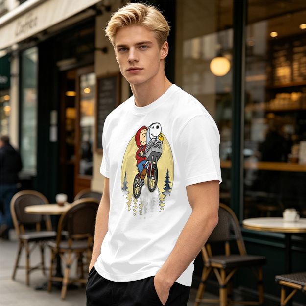 Snoopy and Charlie Brown Bicycle Moon Graphic T-Shirt