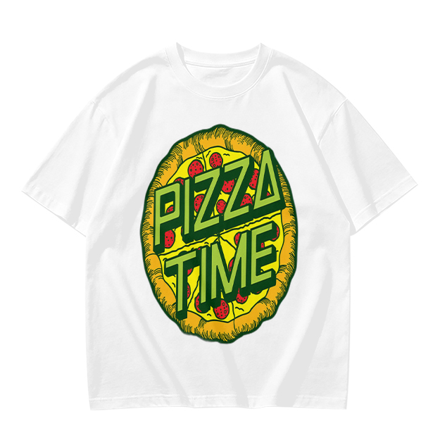 Olive Green Pizza Time Graphic T-Shirt