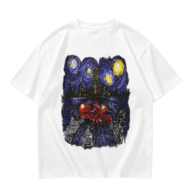Olive T-Shirt with Starry Night Superhero Cityscape Art Print