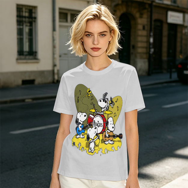 Olive T-Shirt Featuring Snoopy Band Playing Music