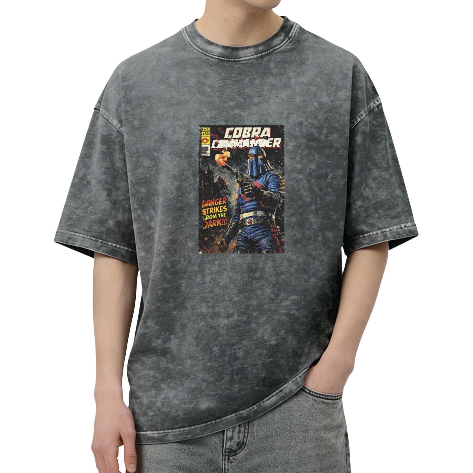 Cobra Commander Vintage Comic Print Dark Gray Stonewash T-Shirt