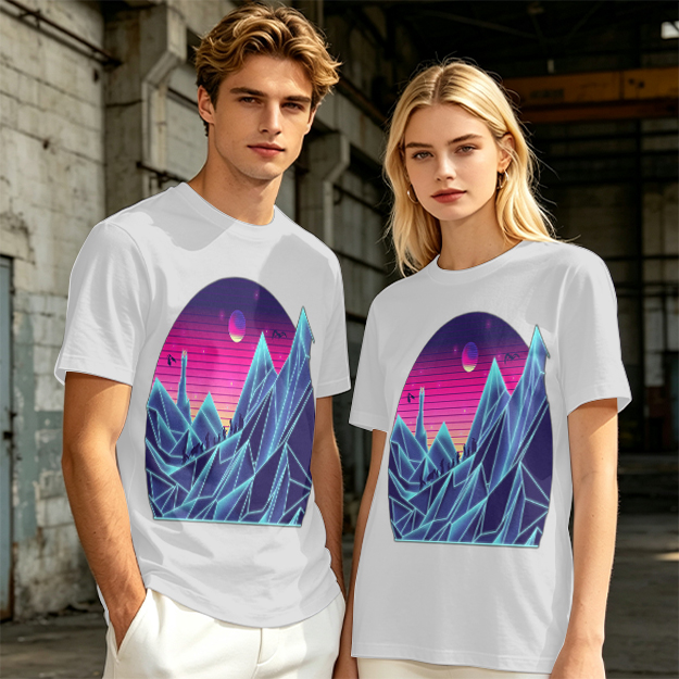 Olive T-Shirt With Synthwave Crystal Mountain Sunset Art