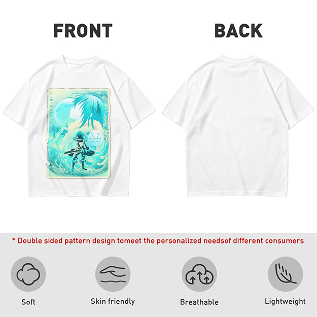 Anime character water design graphic dark green t-shirt