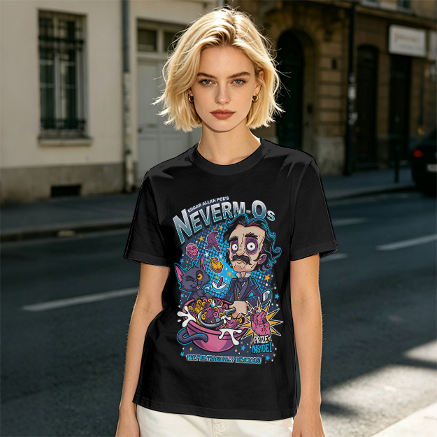 Edgar Allan Poe's Neverm-Os Cereal Graphic T-Shirt