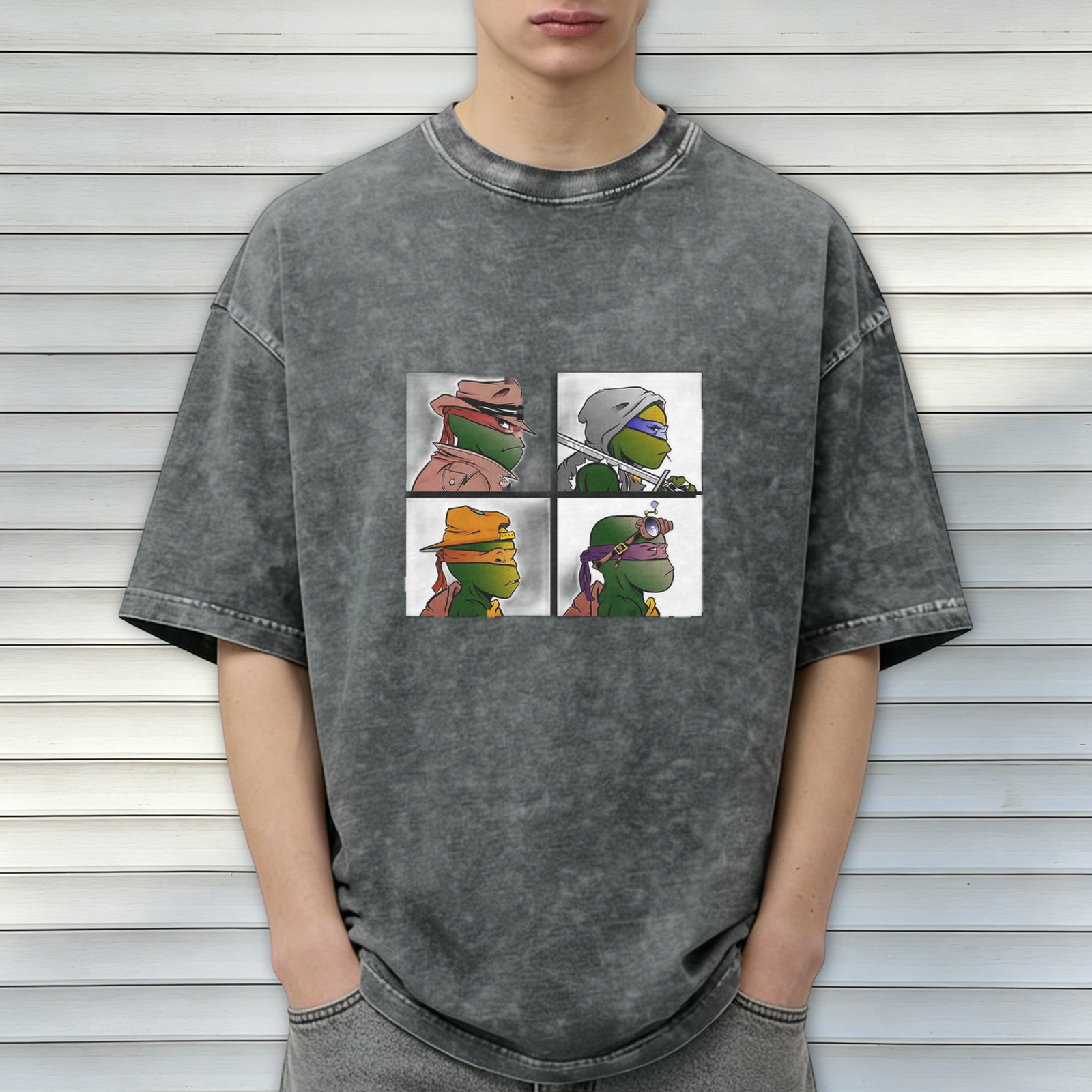 Teenage Mutant Ninja Turtles Graphic Print Acid Wash Oversized T-Shirt