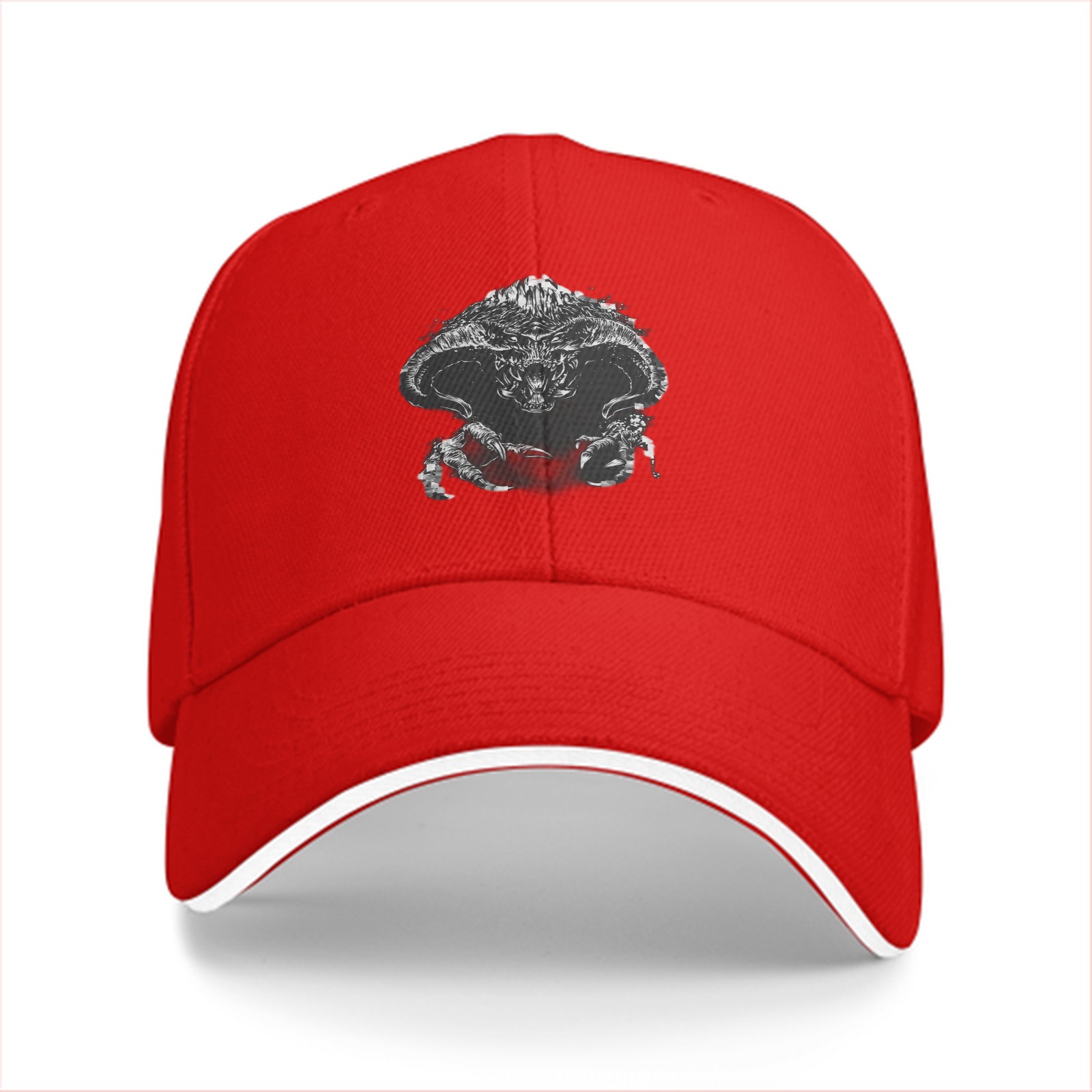 Black Baseball Cap With Detailed Fantasy Monster Print