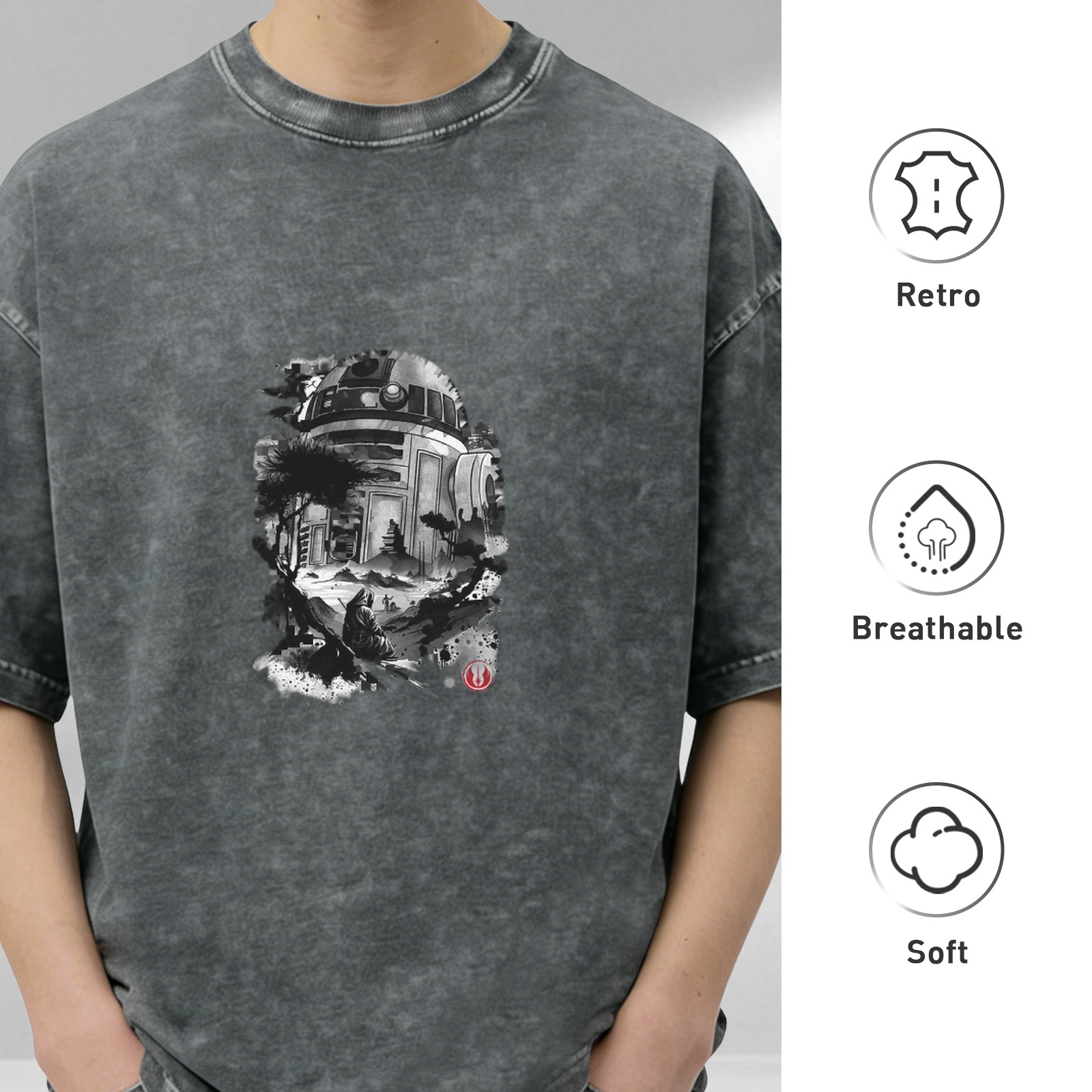 Star Wars R2-D2 Graphic Acid Wash Cotton T-Shirt