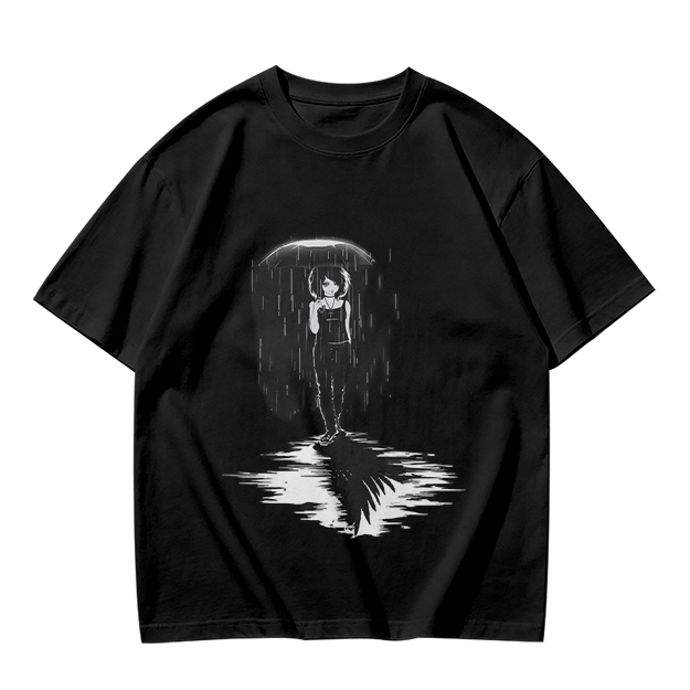 Olive T-Shirt With Rainy Figure And Shadow Graphic Print