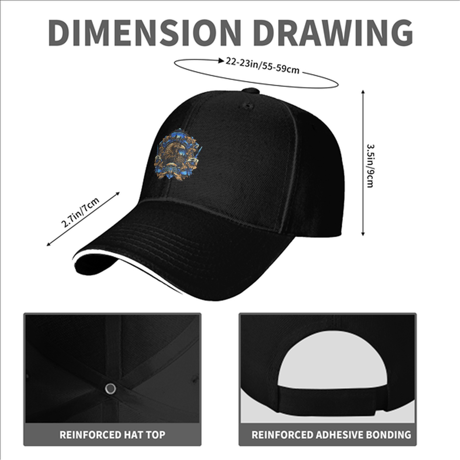 Black Baseball Cap With Detailed Eagle Crest Graphic