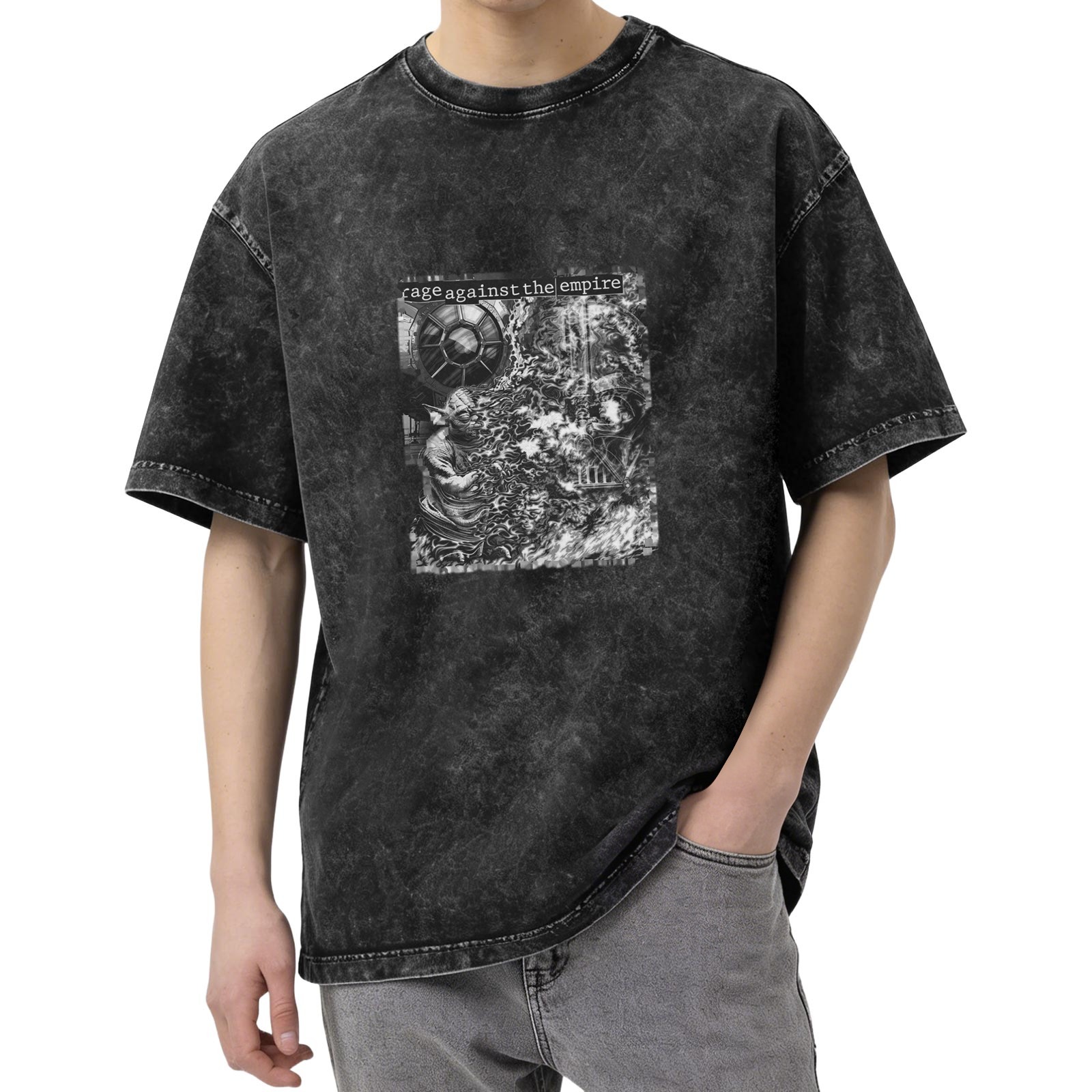 Washed black graphic t-shirt with 'rage against the empire' Star Wars design