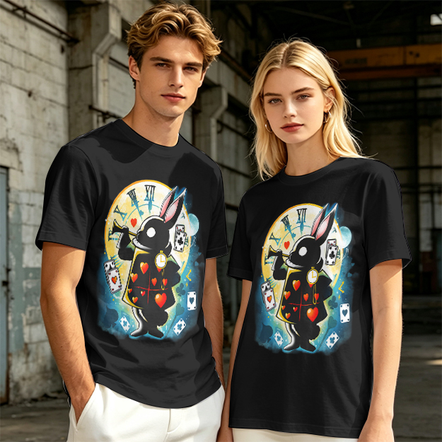 Olive T-Shirt With Alice In Wonderland White Rabbit Print