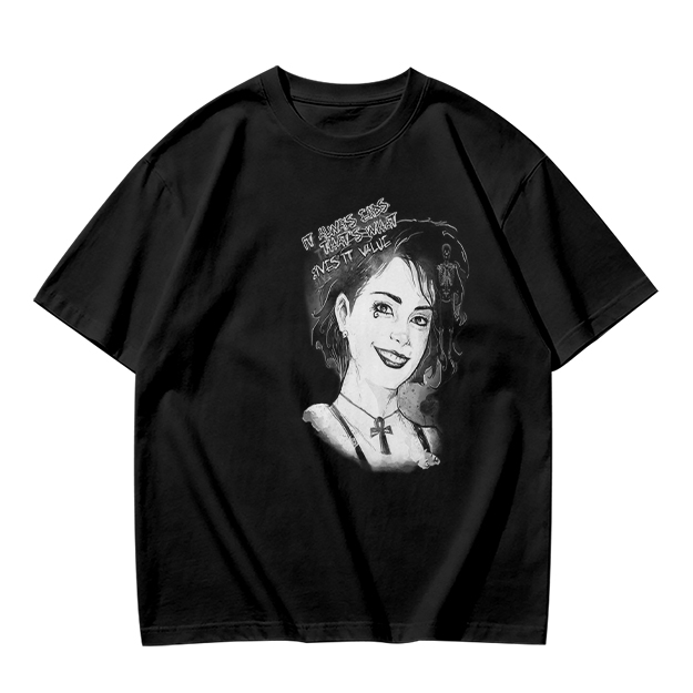 Olive T-Shirt with Black and White Portrait Print