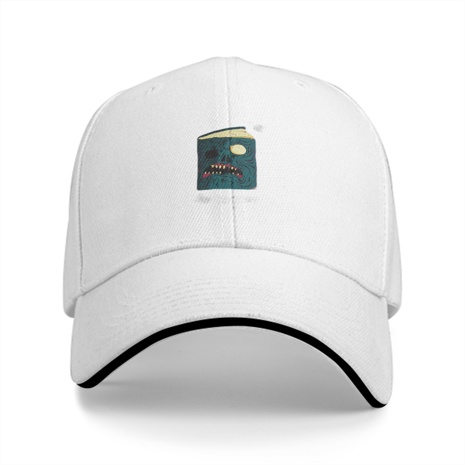 Black Baseball Cap With Square Zombie Monster Face Graphic