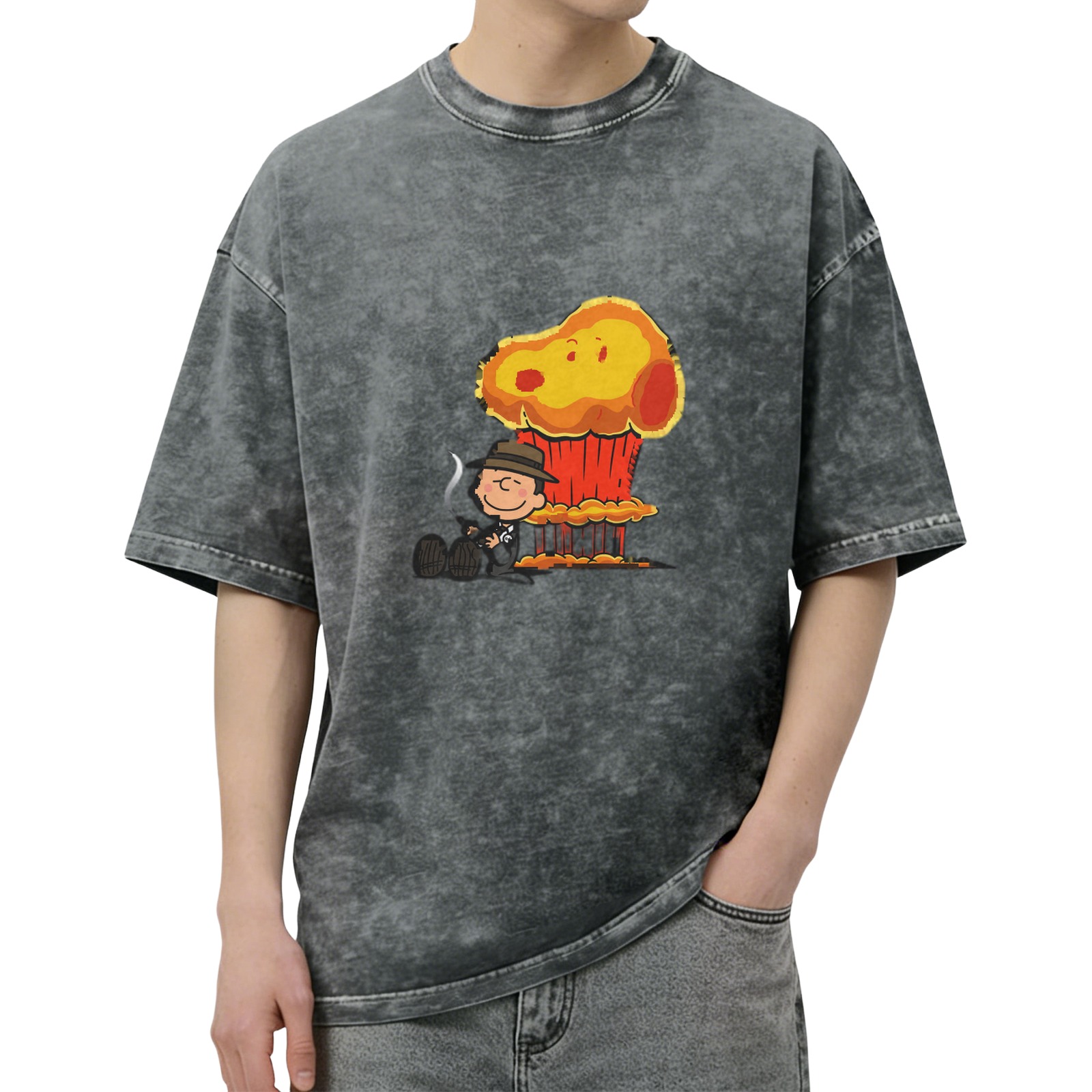 Charlie Brown Oppenheimer Mushroom Cloud Acid Wash T-Shirt