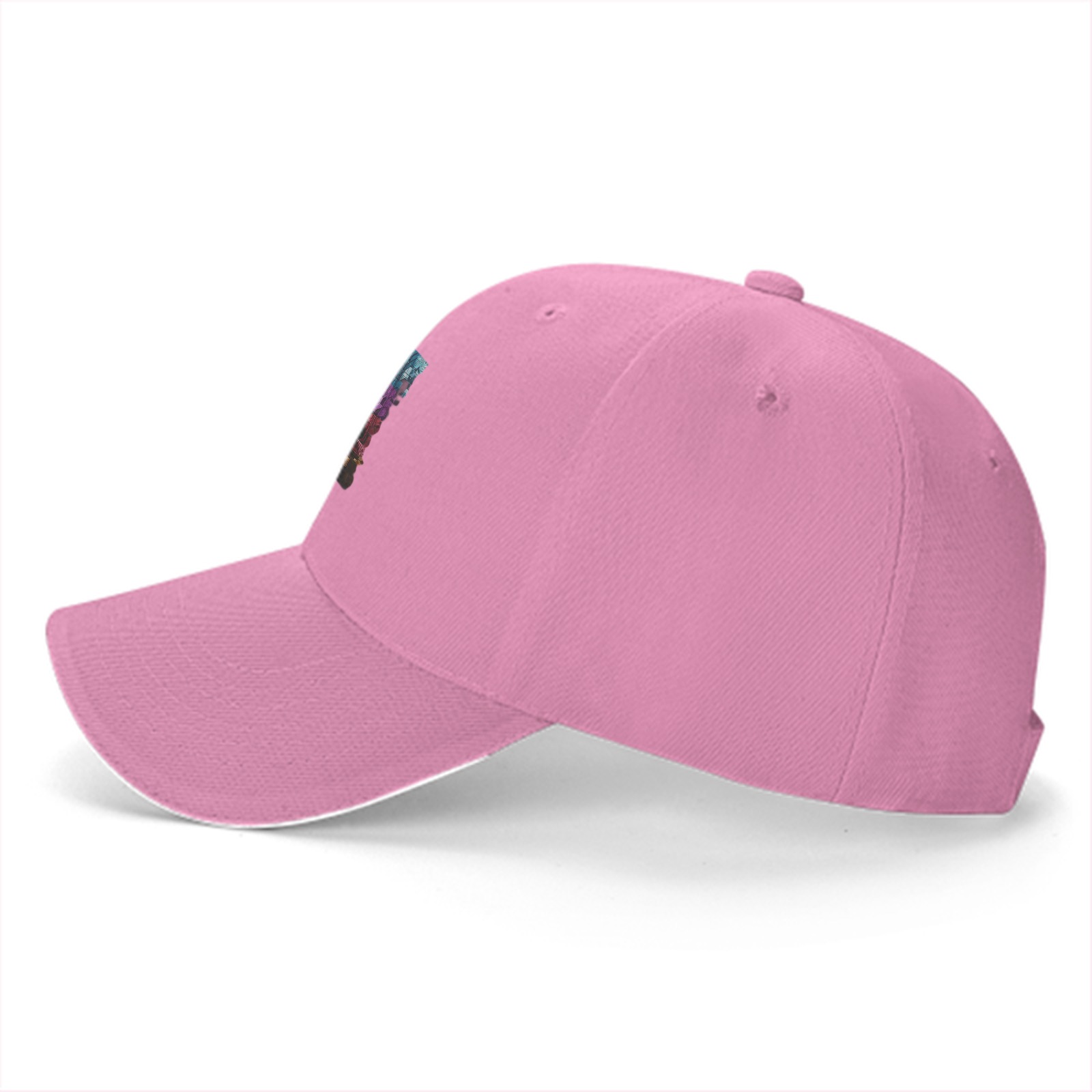 Black Baseball Cap with Neon Cyberpunk Cityscape Graphic
