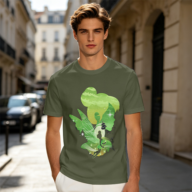 Olive T-shirt with fairy silhouette graphic design