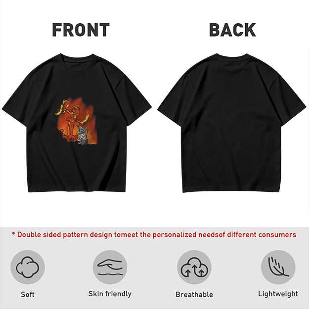 Olive T-shirt with Cartoon Demon and Wizard Fantasy Print