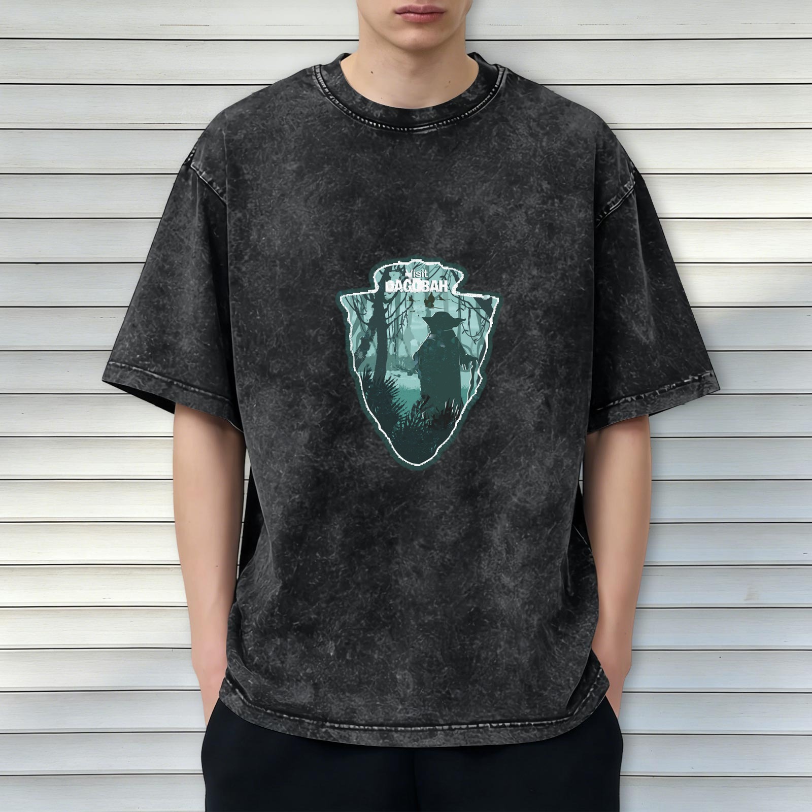 Star Wars Dagobah Yoda Silhouette Stonewashed Black T-Shirt