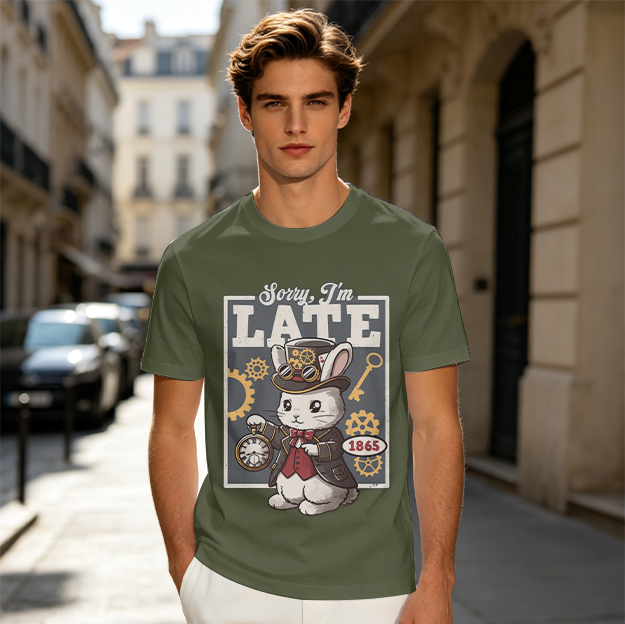 Sorry I'm Late Steampunk White Rabbit Graphic T-Shirt