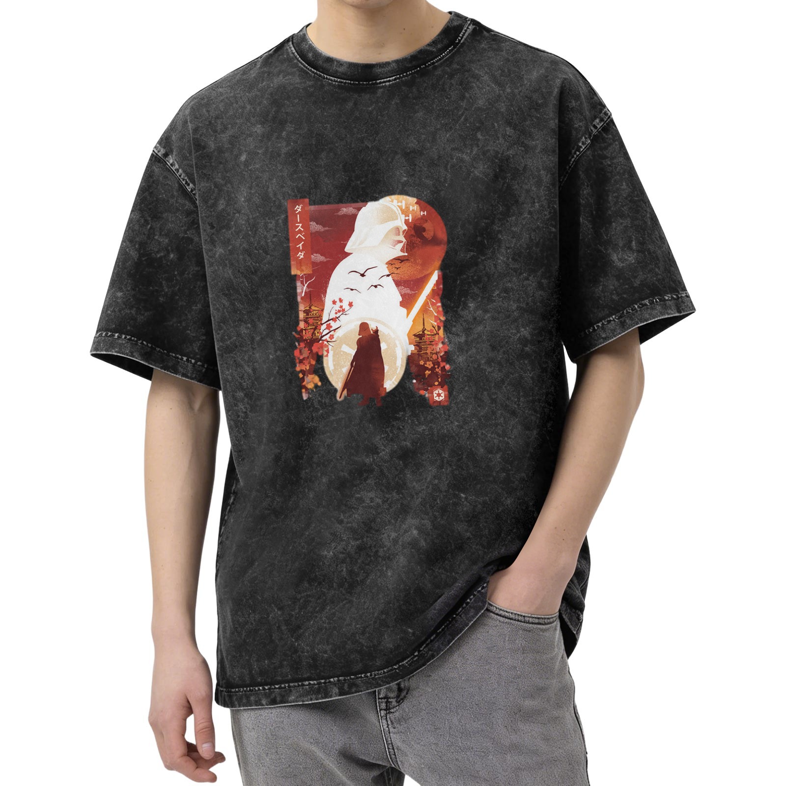Star Wars Darth Vader Japanese Ukiyo-e Style Graphic Acid Wash T-shirt