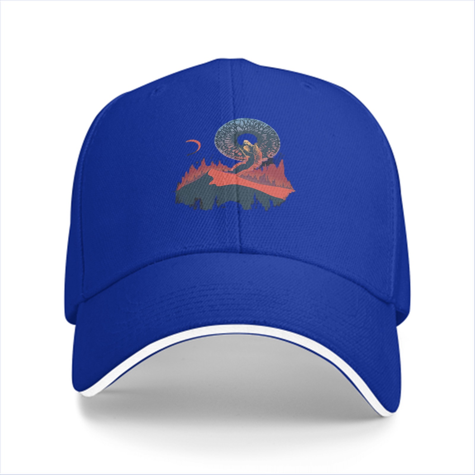 Black Baseball Cap With Surreal Celestial Mountain Art Print