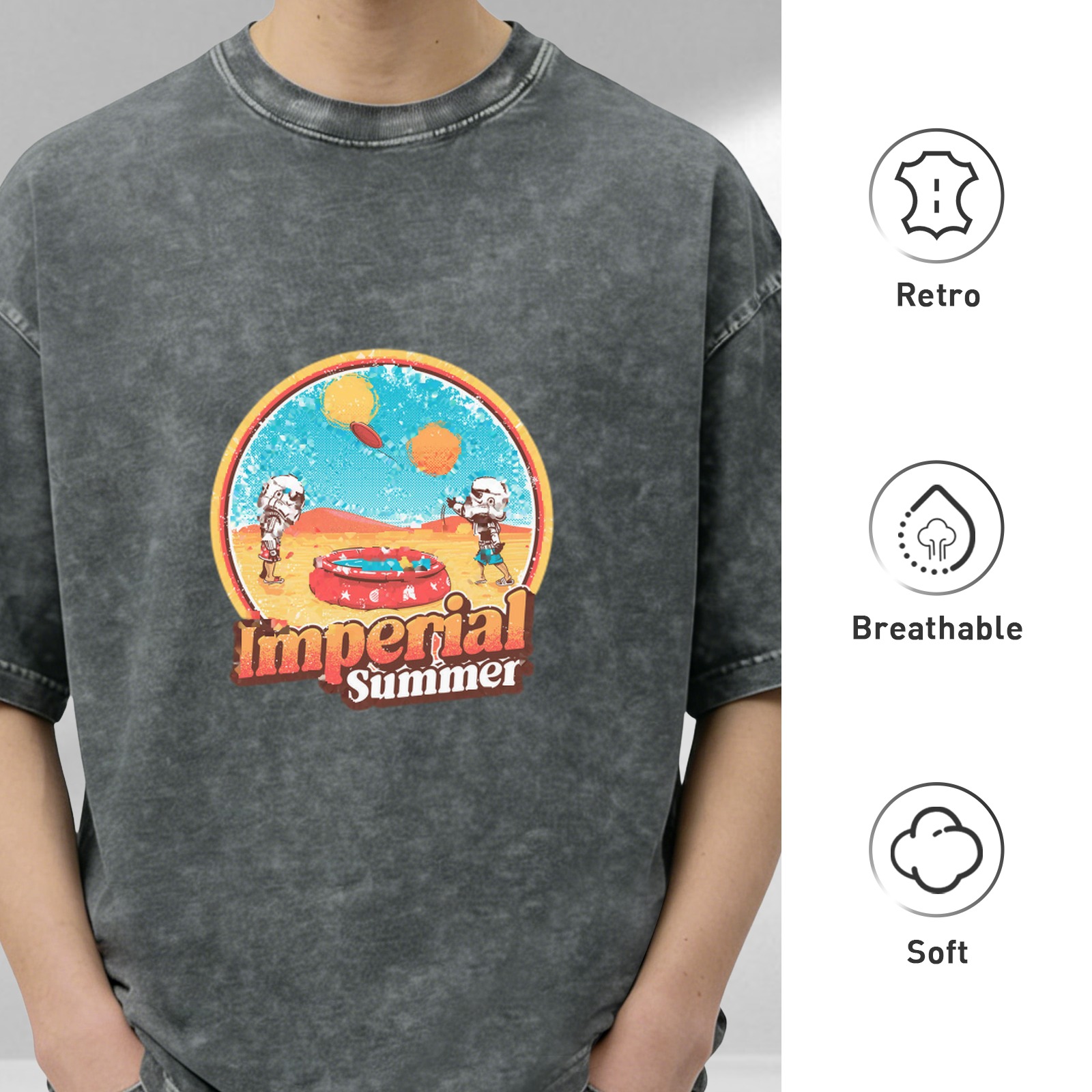 Imperial Summer Graphic Black Wash Oversized T-Shirt