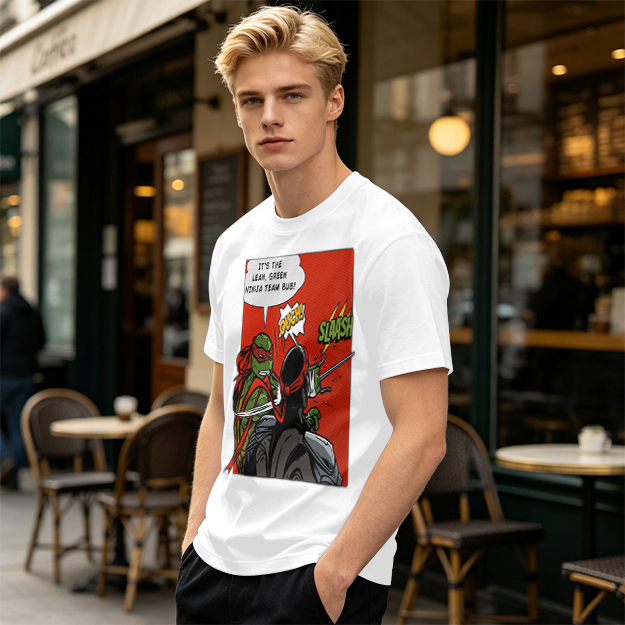 Olive T-Shirt with Ninja Turtles Comic Print