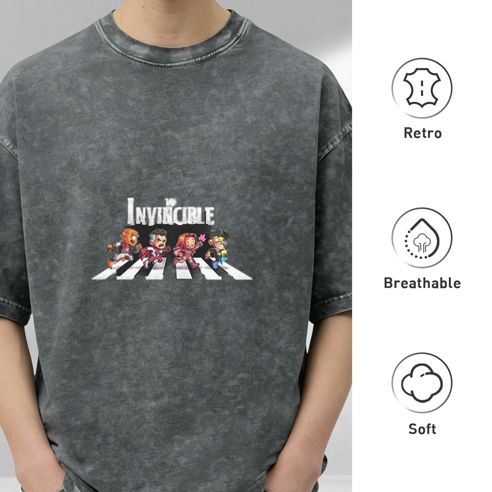Invincible Abbey Road Chibi Characters Dark Wash T-Shirt