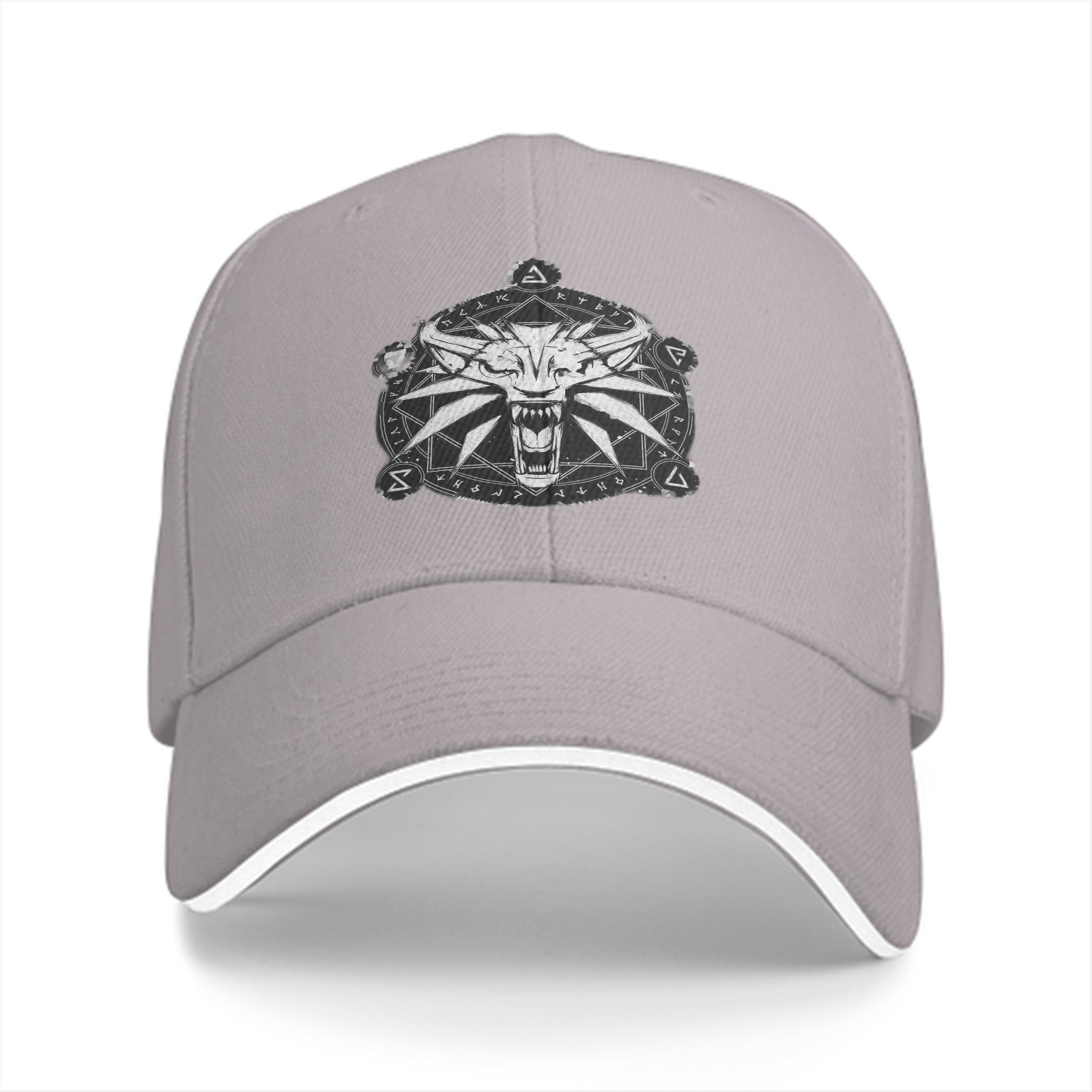 Black Baseball Cap With Witcher Wolf Medallion Print