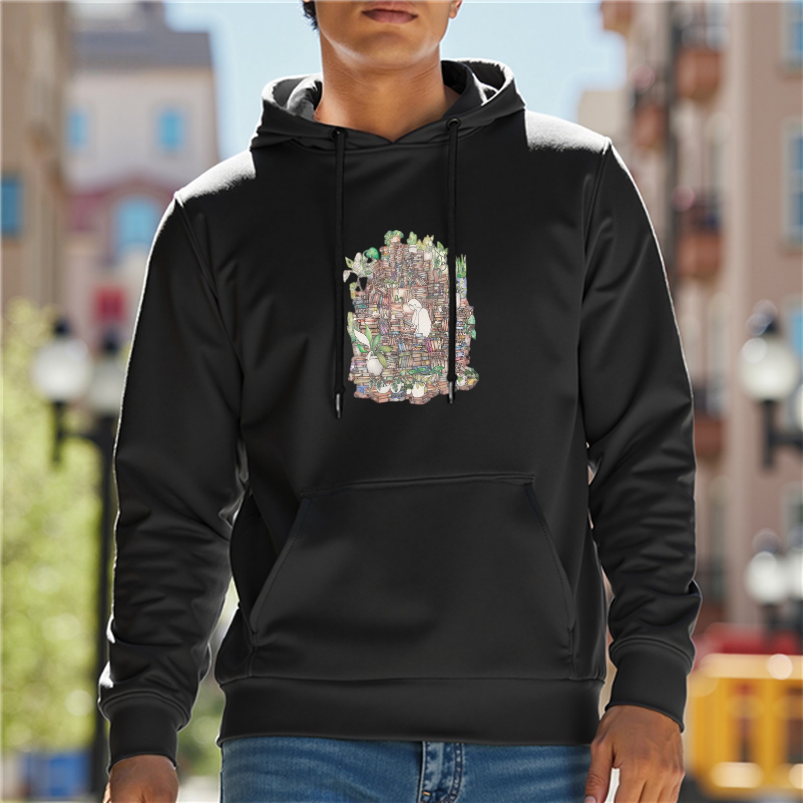 Black Hoodie With Detailed Nature Inspired Graphic Print
