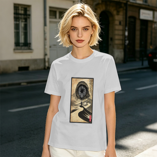 Olive T-Shirt With Surreal Hooded Eye Artwork Print