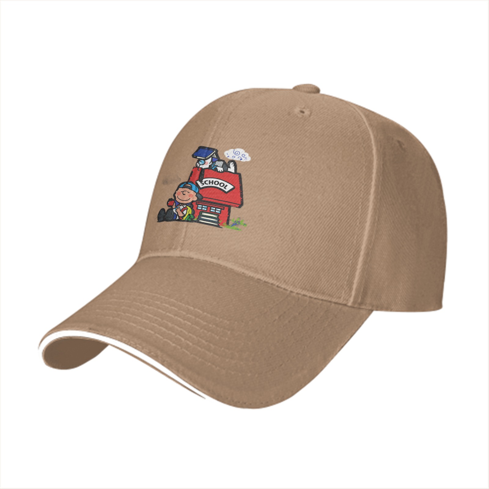 Black Baseball Cap With School Themed Cartoon Print