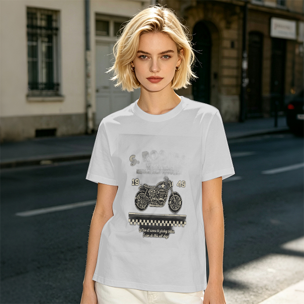 Olive Motorcycle Graphic T-Shirt With 1949 Checkered Print