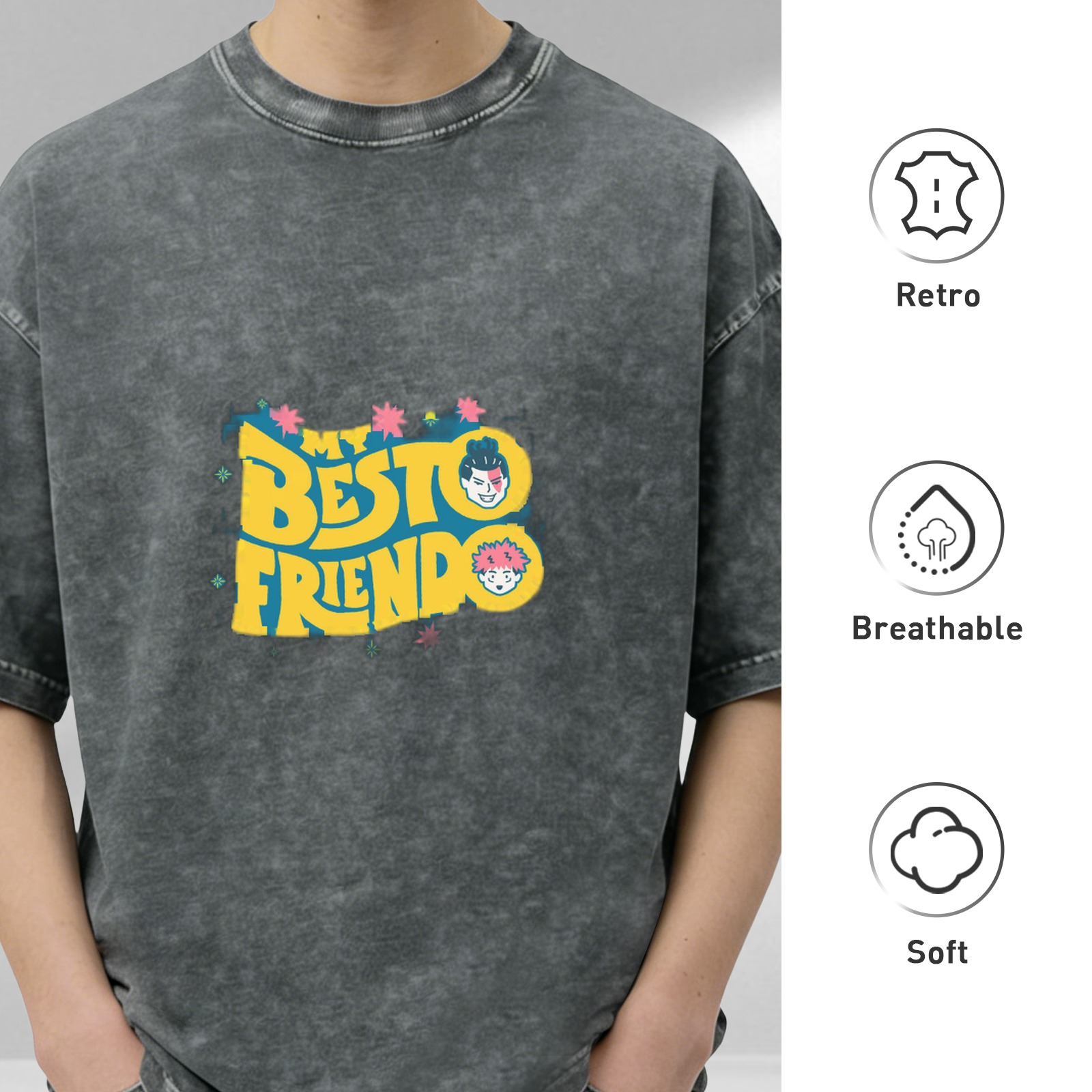 My Besto Friendo Jujutsu Kaisen Anime Graphic Acid Wash T-Shirt