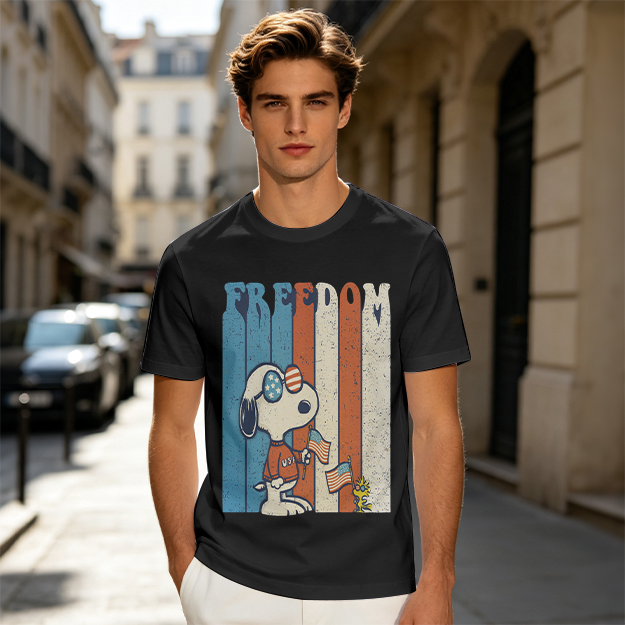 Olive Snoopy Freedom Patriotic Graphic T-Shirt