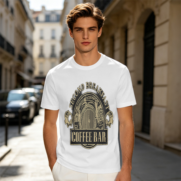 Olive Green T-Shirt with Second Breakfast Coffee Bar Graphic