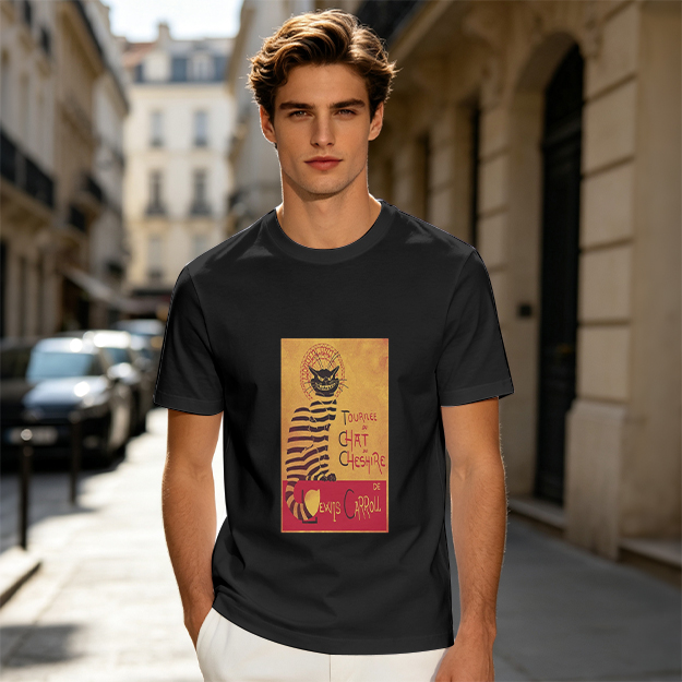 Olive T-shirt with Cheshire Cat Tournee Chat Print