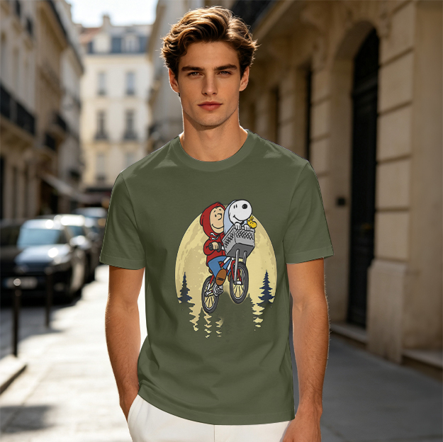 Snoopy and Charlie Brown Bicycle Moon Graphic T-Shirt