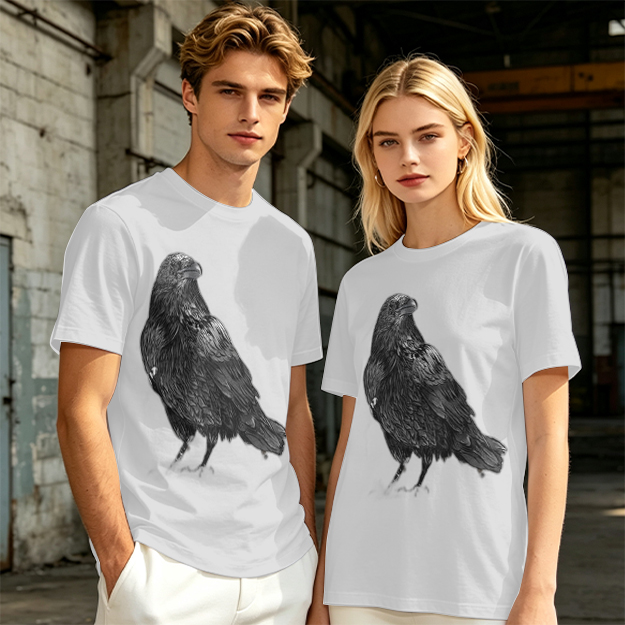 Olive Green T-Shirt With Detailed Raven Graphic Print