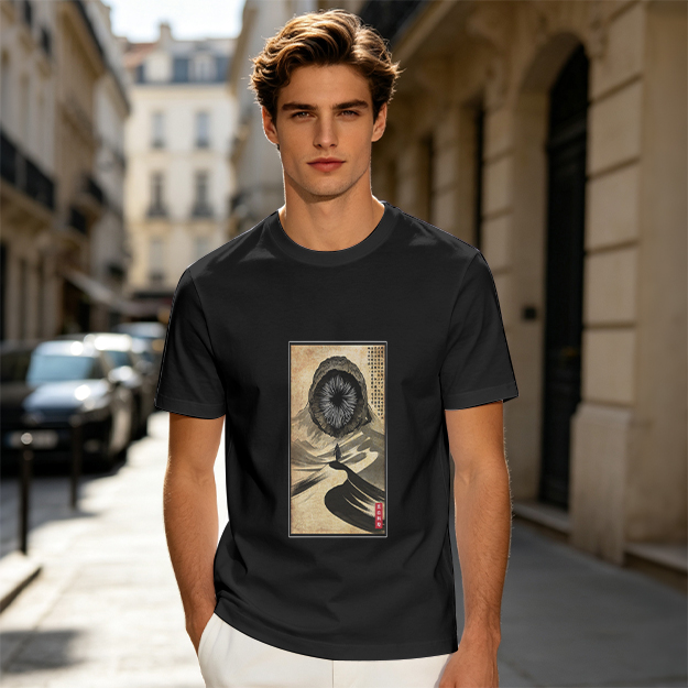 Olive T-Shirt With Surreal Hooded Eye Artwork Print