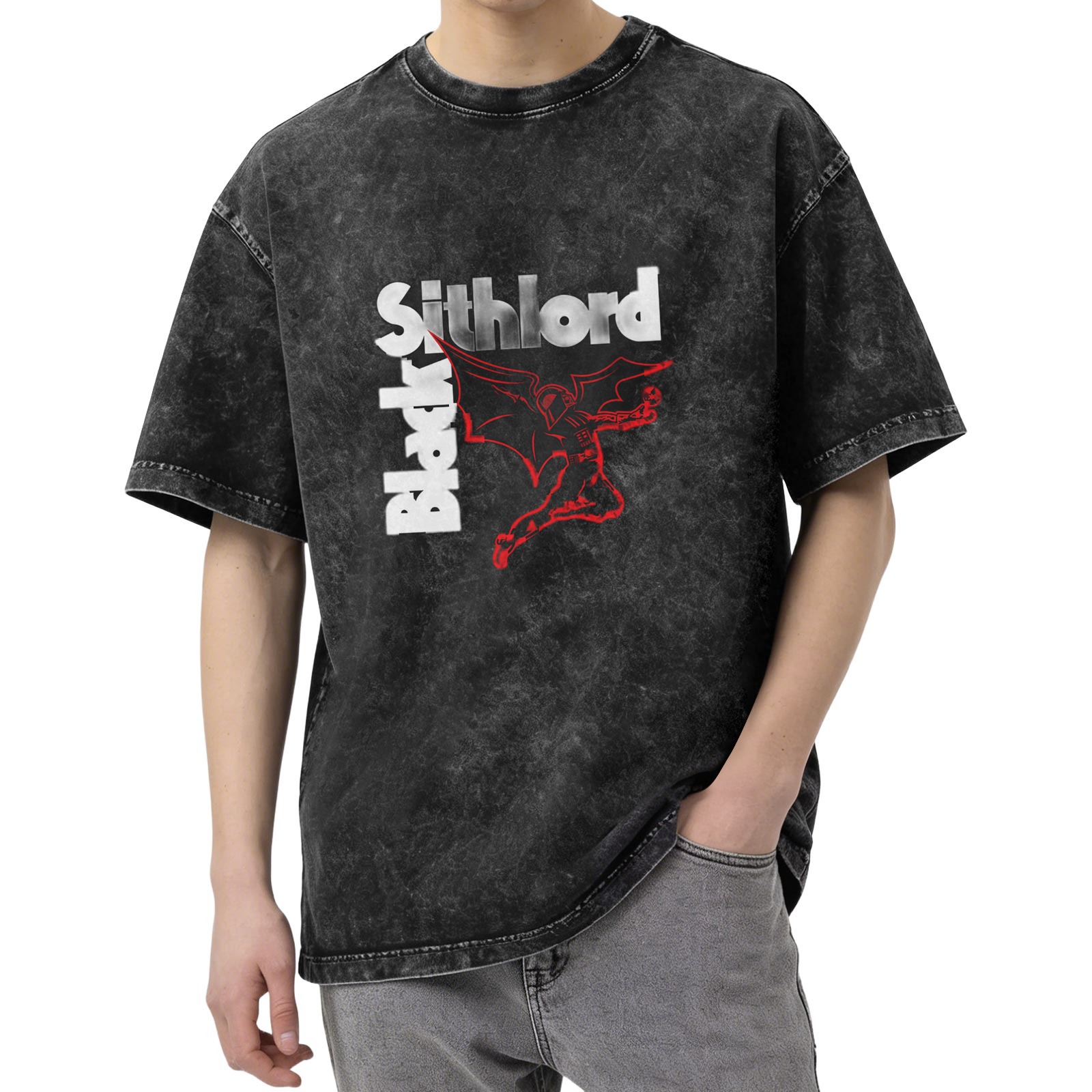 Black Sithlord Demon Graphic Acid Wash T-Shirt