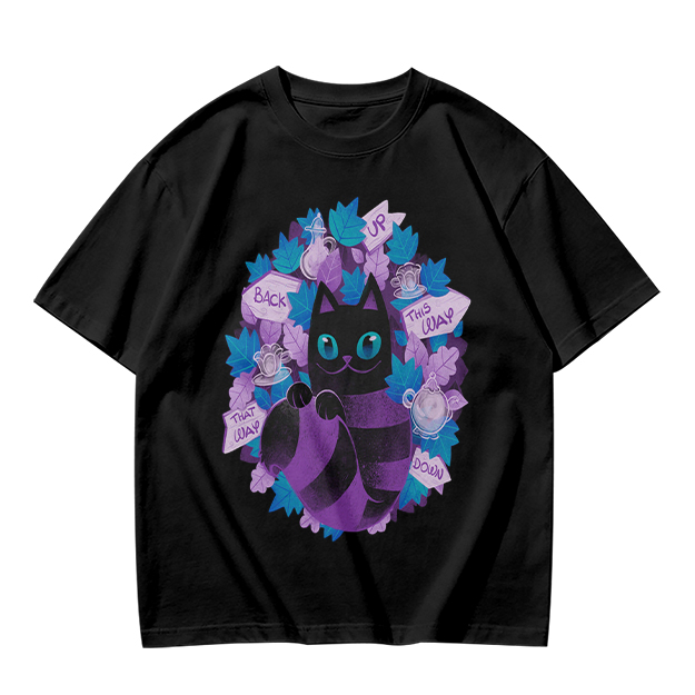 Olive T-Shirt With Whimsical Cheshire Cat Wonderland Art