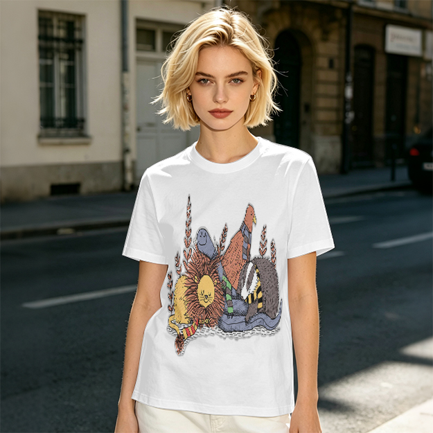 Olive Green T-Shirt With Whimsical Fantasy Creature Graphic Print