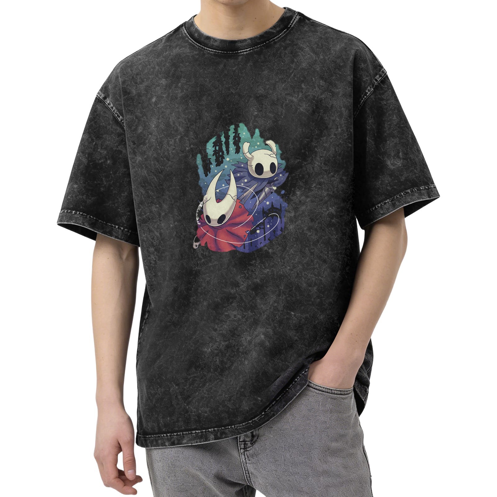 Hollow Knight Characters Graphic Washed Black T-Shirt