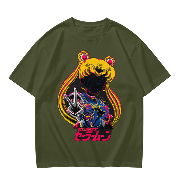 Olive T-shirt with Sailor Moon anime graphic print