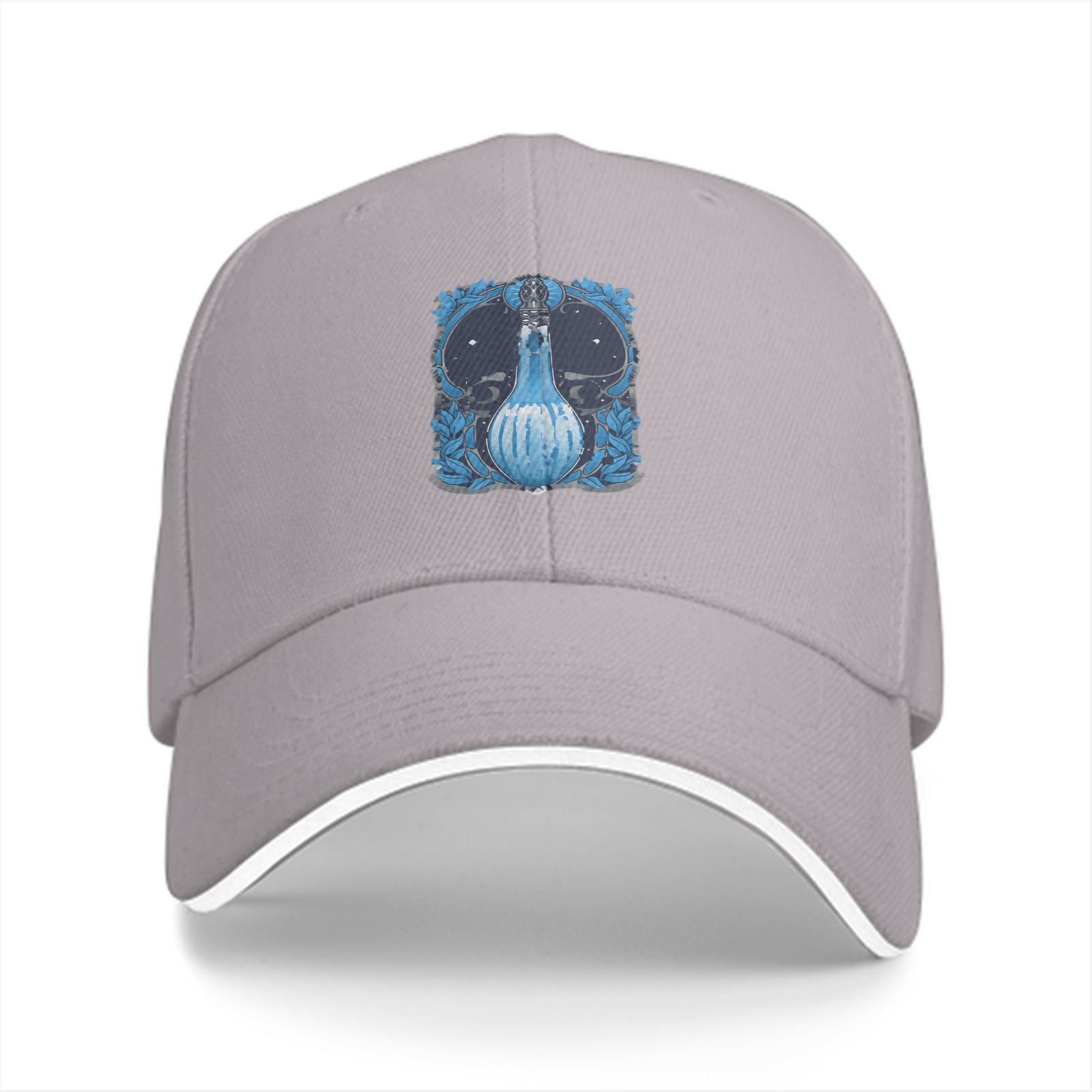 Black Baseball Cap With Blue Celestial Bottle Crest Print