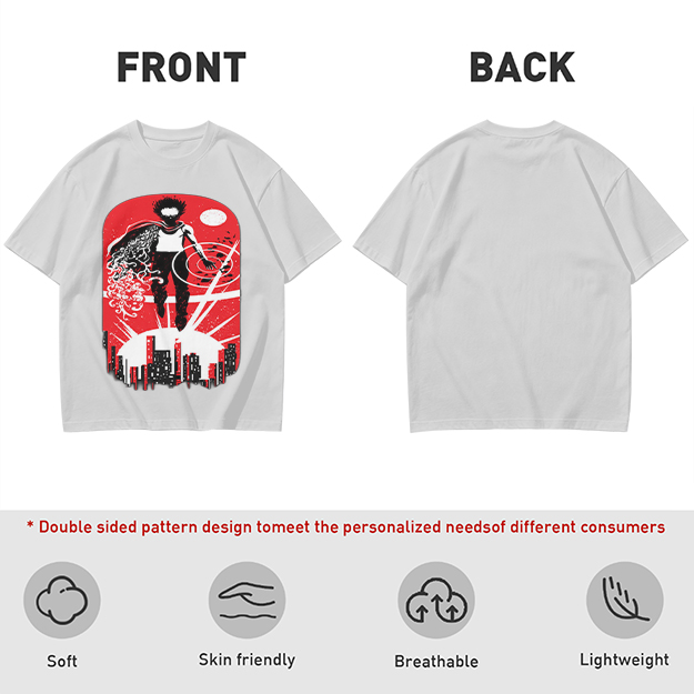 Olive T-Shirt With Anime Superhero Over City Graphic