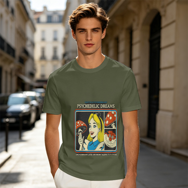 Psychedelic Dreams Alice in Wonderland Mushroom Graphic T-Shirt